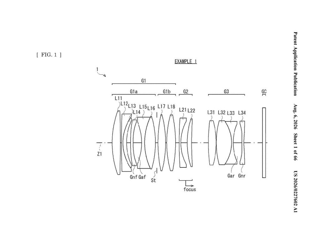 Sony Patent: Multi-Group Camera Lens Focusing System — figure from US 2026/0227602 A1