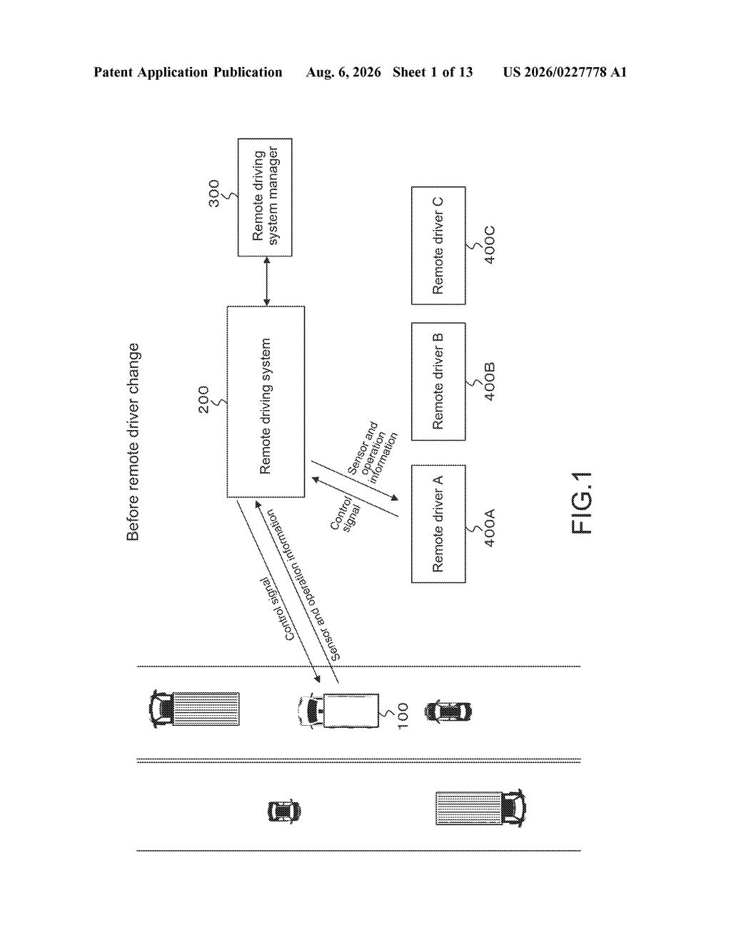 Sony Patent: Remote Driver Selection for Self-Driving Cars — figure from US 2026/0227778 A1