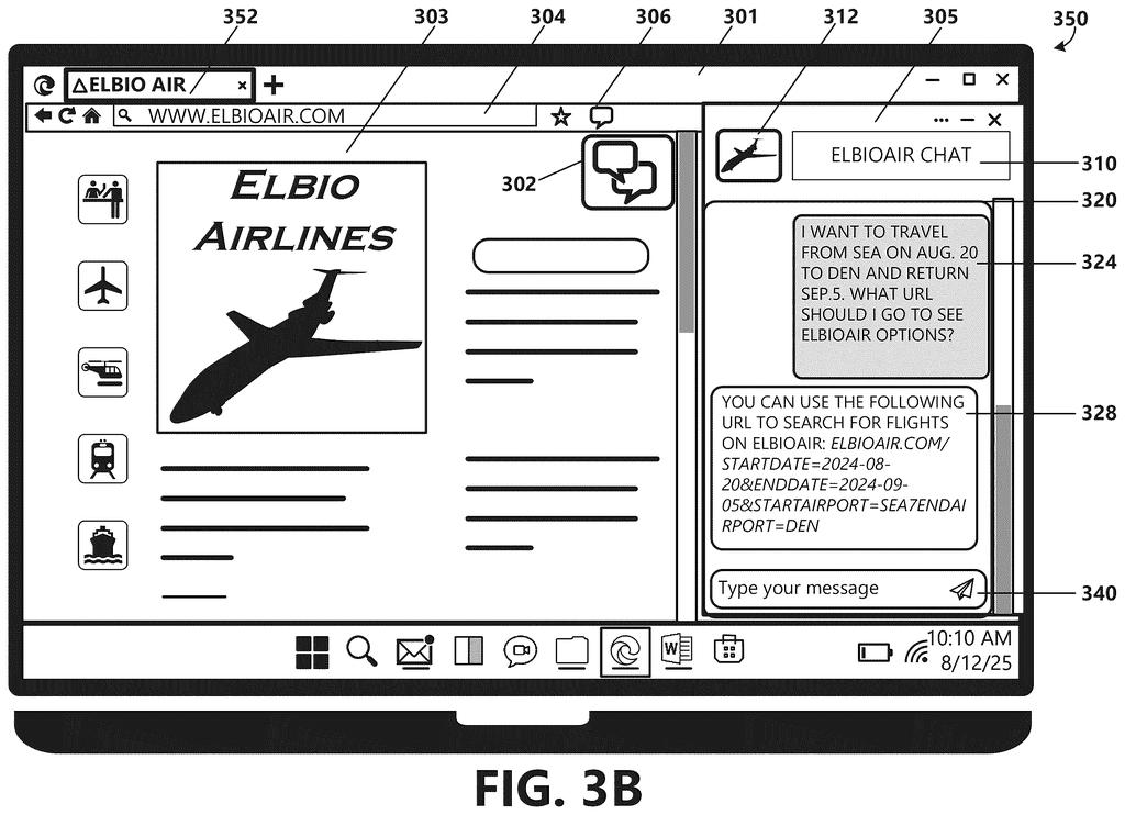 Microsoft Patent: AI Chatbots Built Into Webpages — figure from US 2026/0228287 A1