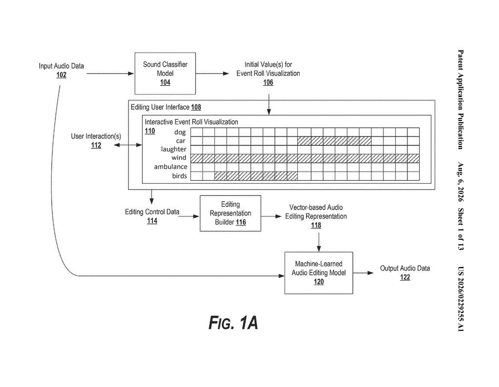 Google Patent: AI Audio Editing Model Explained — figure from US 2026/0229255 A1