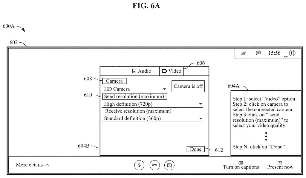 A software interface displaying settings windows alongside dynamic instructional guidance for a user. Drawing from patent filing US 2026/0236136 A1.