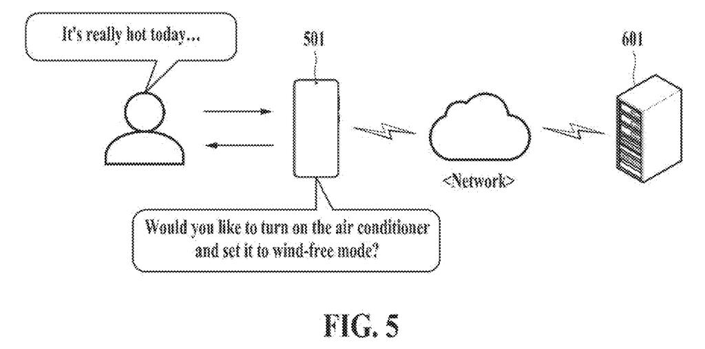 A smartphone communicating with a cloud server to interpret a user's casual comment and suggest a smart home action. Drawing from patent filing US 2026/0236705 A1.