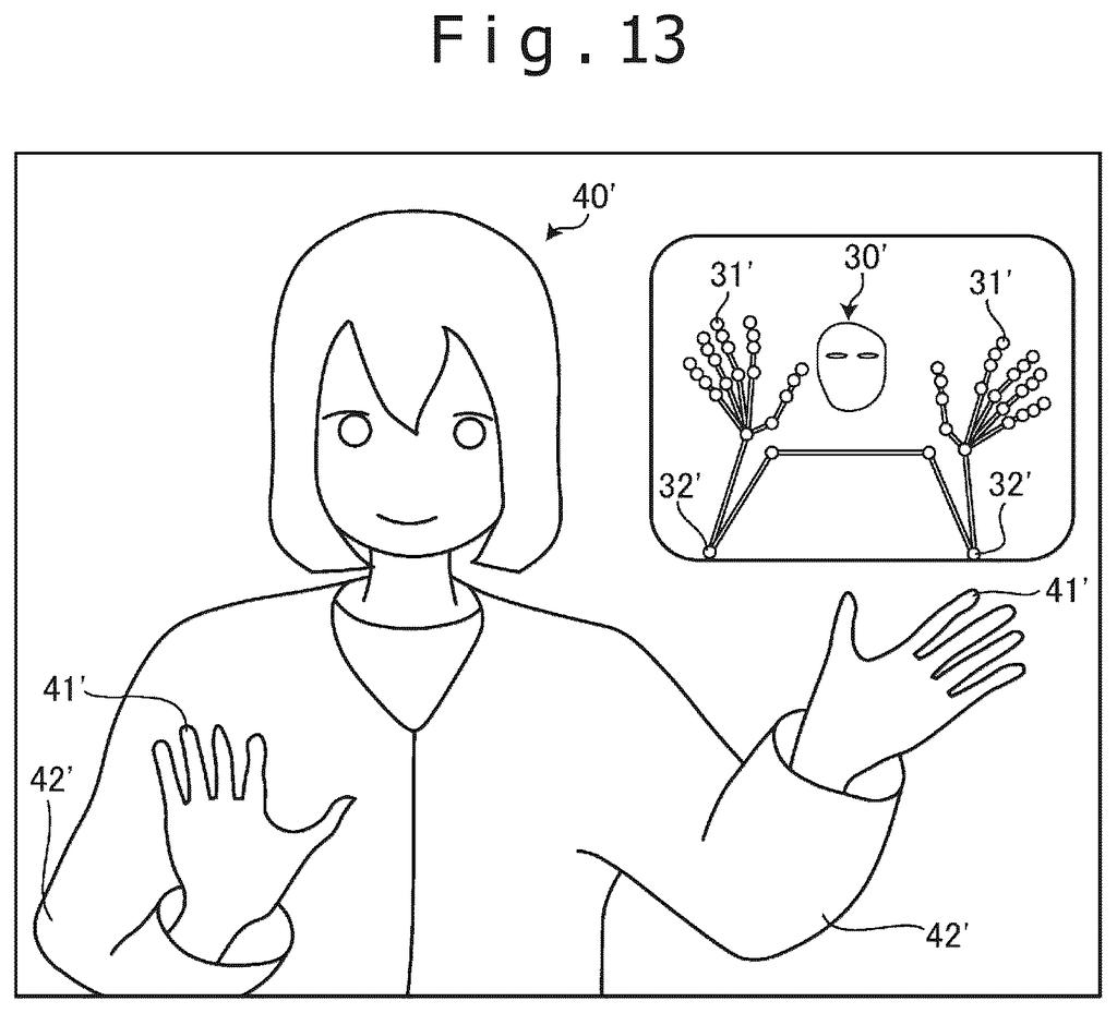 A virtual avatar mirrors a person's hand and arm movements while a skeletal tracking window displays the joint positions. Drawing from patent filing US 2026/0244263 A1.