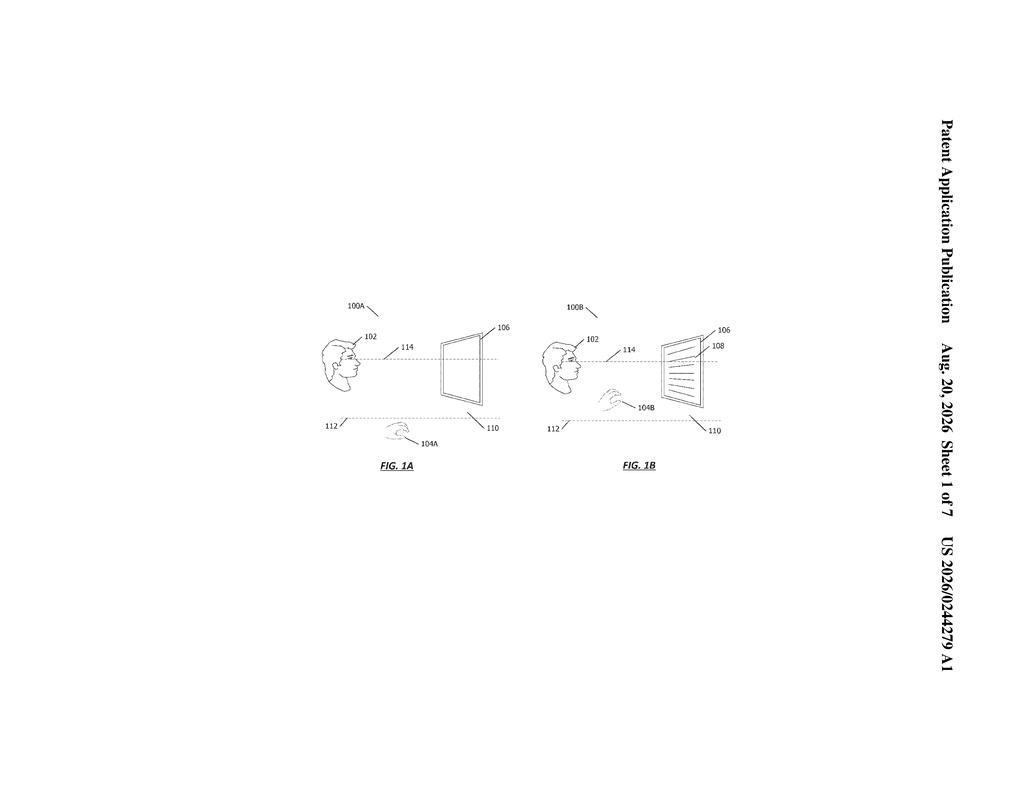 User raising a hand to activate an air-typing interface in front of a display. Drawing from patent filing US 2026/0244279 A1.