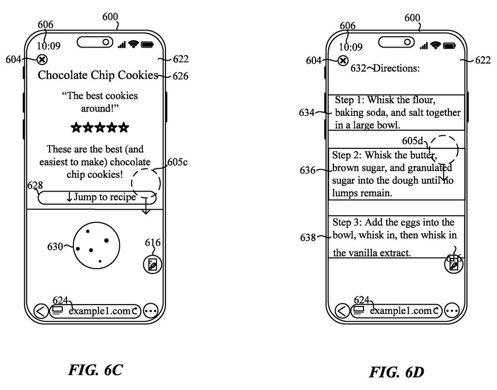 A smartphone displaying recipe instructions parsed into step-by-step interface panels. Drawing from patent filing US 2026/0244461 A1.