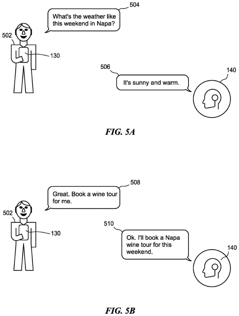 A user interacting with an assistant device to ask about the weather. Drawing from patent filing US 2026/0245052 A1.