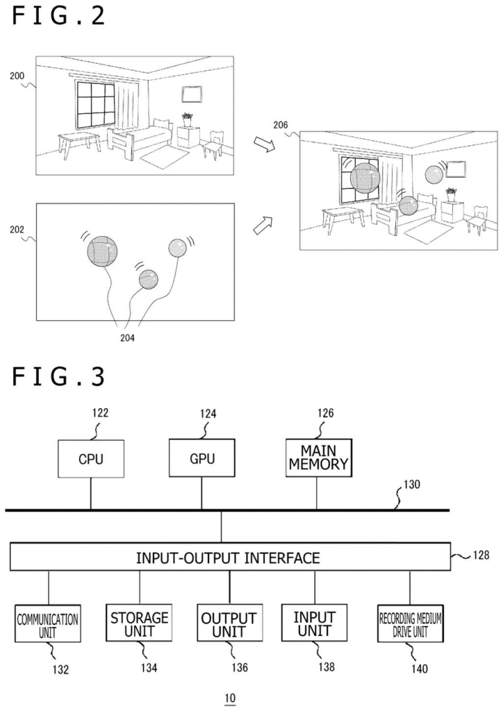 Virtual room background and bouncing balls combined into a complete interactive scene. Drawing from patent filing US 2026/0245288 A1.