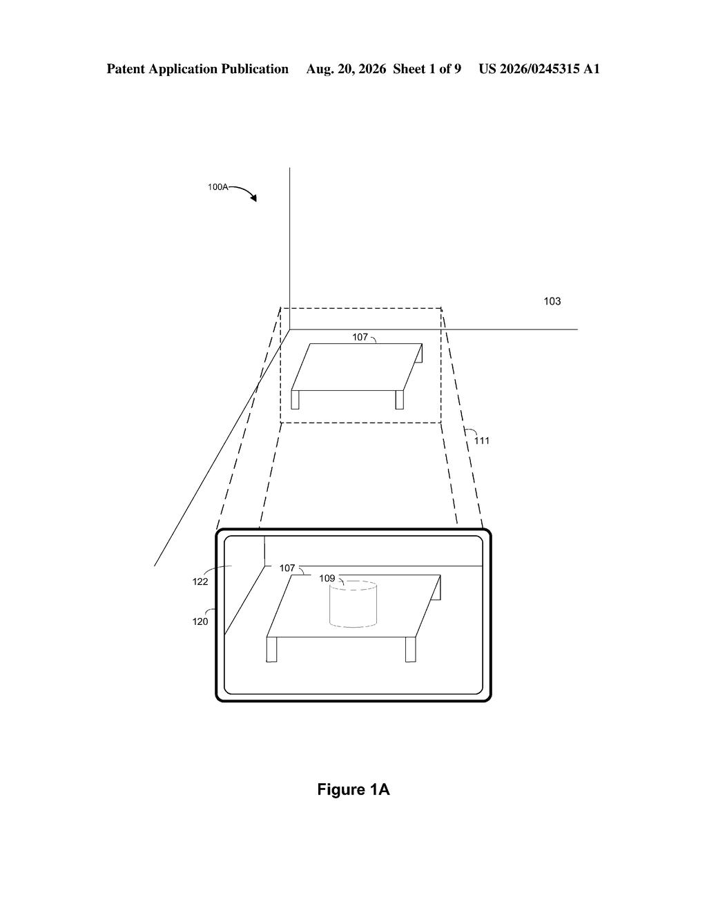 Perspective view of converting a flat video frame into a three-dimensional room environment. Drawing from patent filing US 2026/0245315 A1.