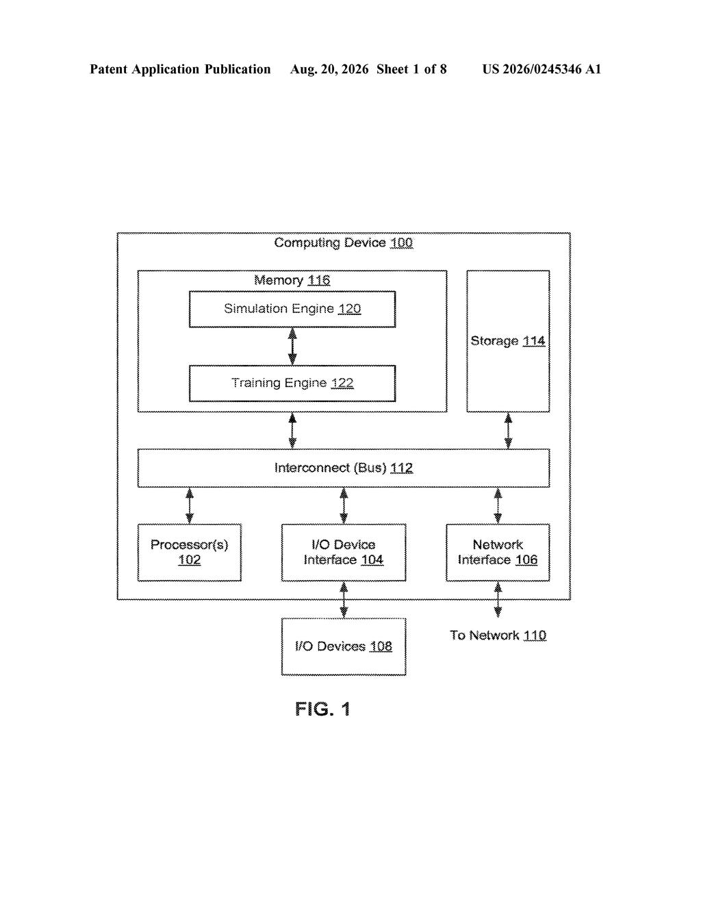 Architecture of a computer system containing simulation and training engines for processing eye-tracking data. Drawing from patent filing US 2026/0245346 A1.