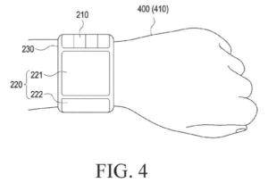Patent drawing: Samsung Patents a Flexible Smartwatch Screen That Moves Notifications Based on Your Wrist Angle
