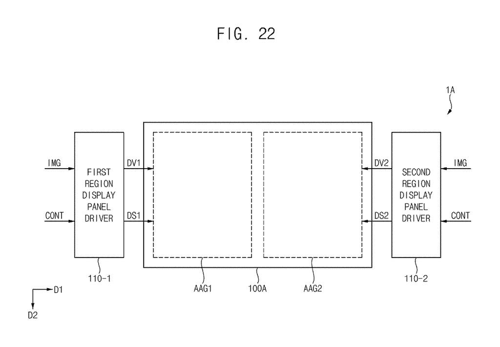 Regional panel drivers connected to a divided display screen. Drawing from patent filing US 2026/0245499 A1.
