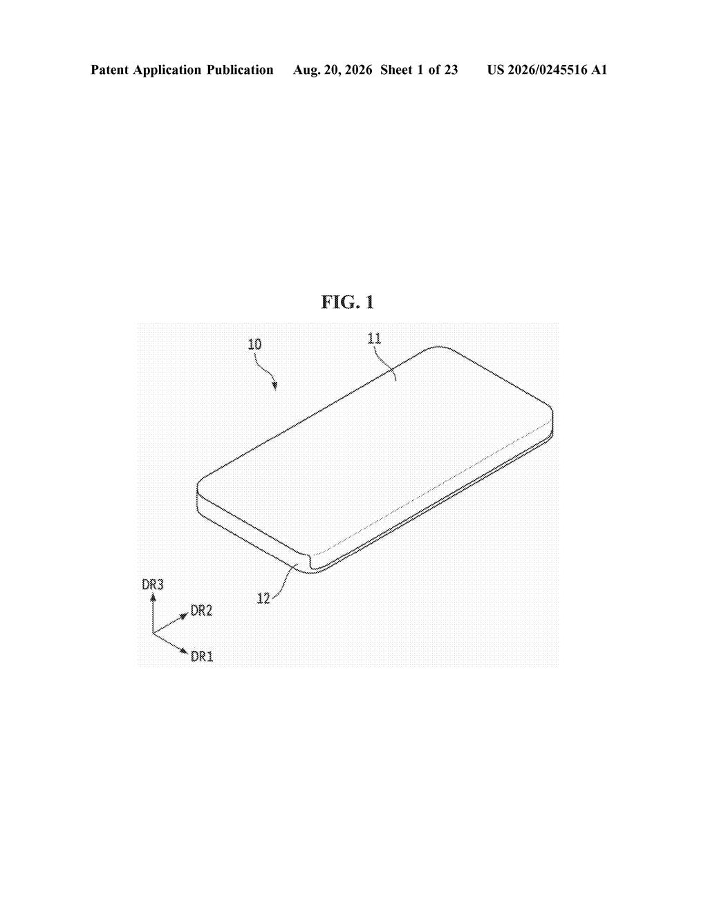 Perspective view of the assembled electronic device housing the display screen. Drawing from patent filing US 2026/0245516 A1.
