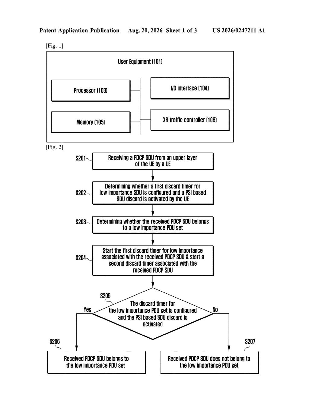 A phone's internal components, including a processor, memory, I/O interface, and an XR traffic controller for managing data. Drawing from patent filing US 2026/0247211 A1.