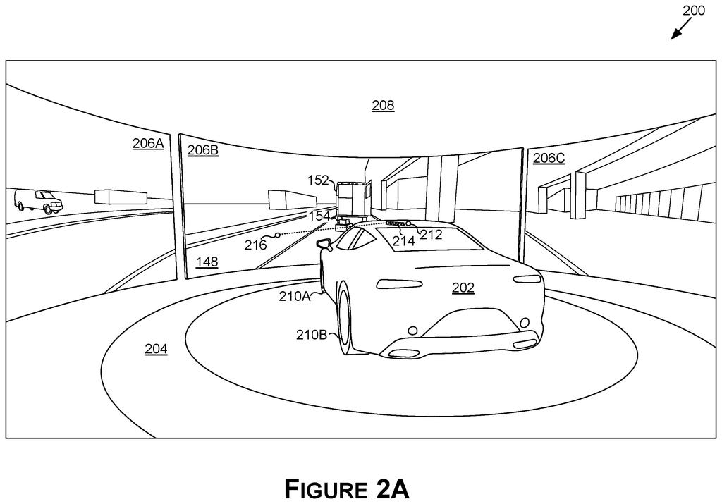 A remote operator uses a virtual reality headset to steer an autonomous vehicle while viewing its surroundings in a simulated environment. Drawing from patent filing US 2026/0252073 A1.
