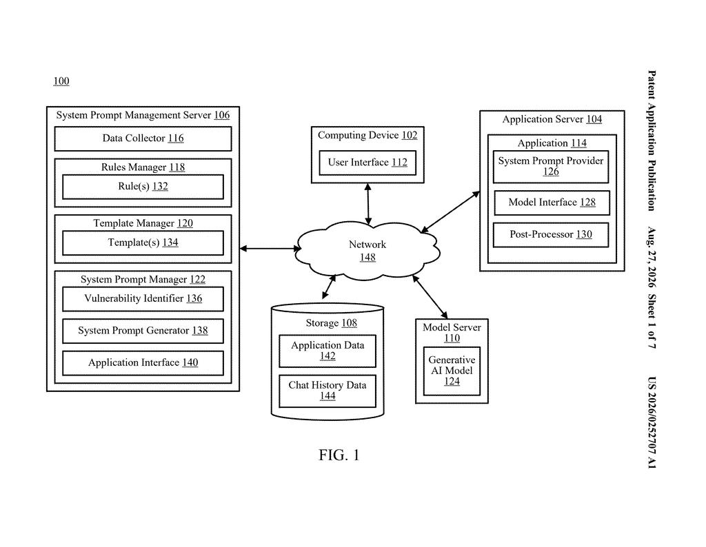 Network architecture connecting servers, storage, and computing devices for automated security rule management. Drawing from patent filing US 2026/0252707 A1.