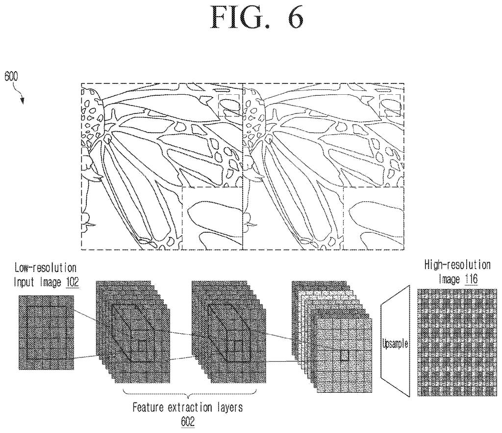 A high-resolution image emerges from a low-resolution input through a series of feature extraction and upsampling layers. Drawing from patent filing US 2026/0253183 A1.