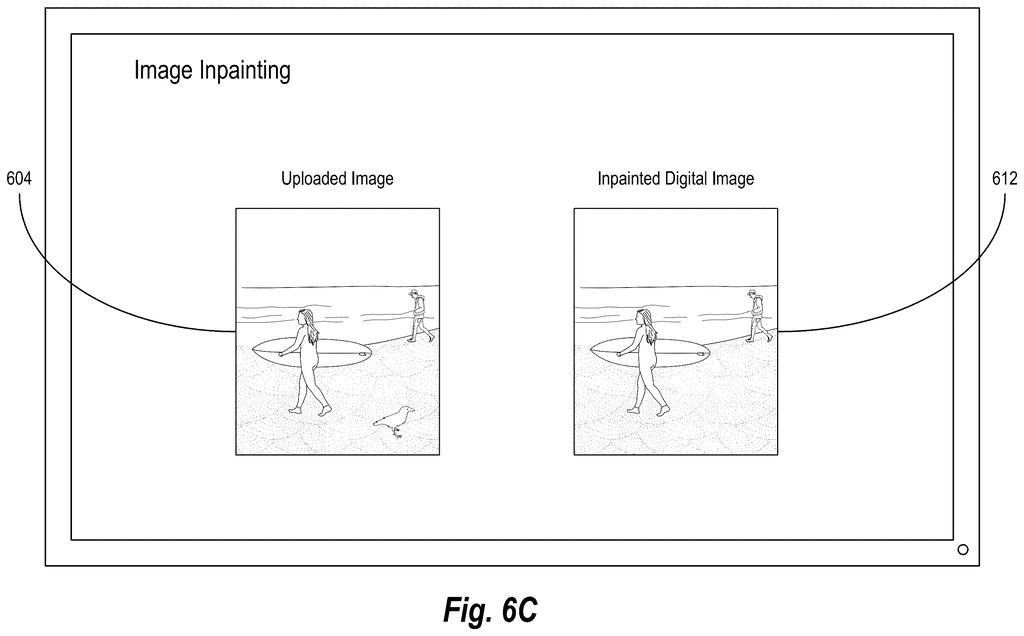 Sequential workflow steps for receiving an inpainting request and generating a refined image. Drawing from patent filing US 2026/0253186 A1.