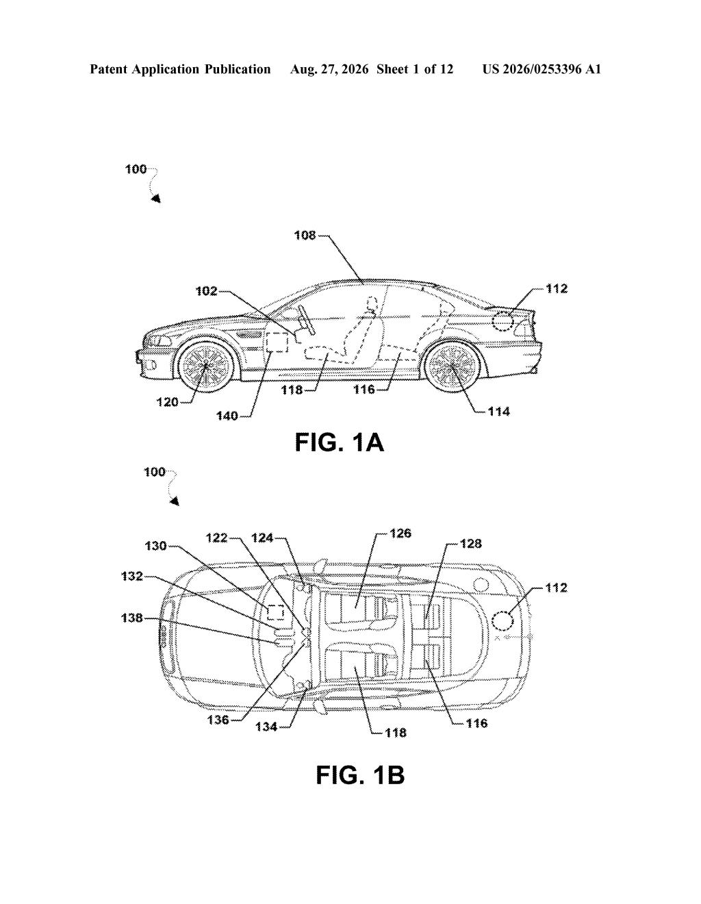 A car equipped with an integrated vision system that uses sensors and cameras to monitor its surroundings and internal status. Drawing from patent filing US 2026/0253396 A1.