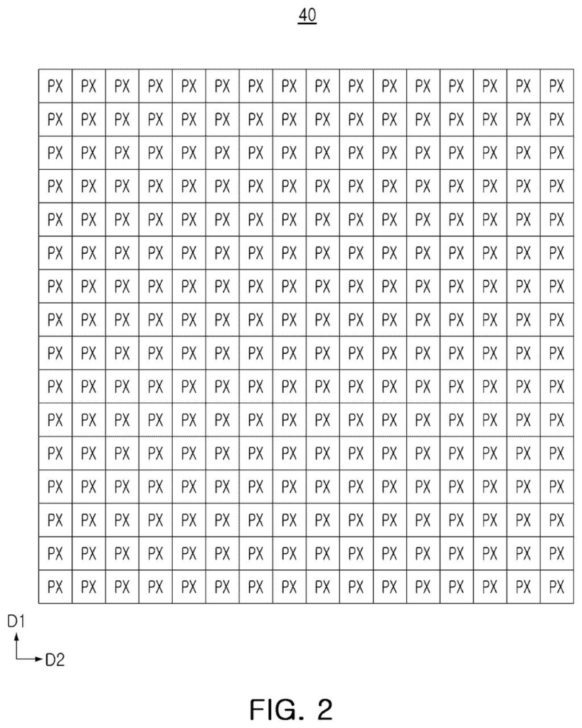 Complete grid array of individual light-sensing pixels forming the image sensor surface. Drawing from patent filing US 2026/0255086 A1.