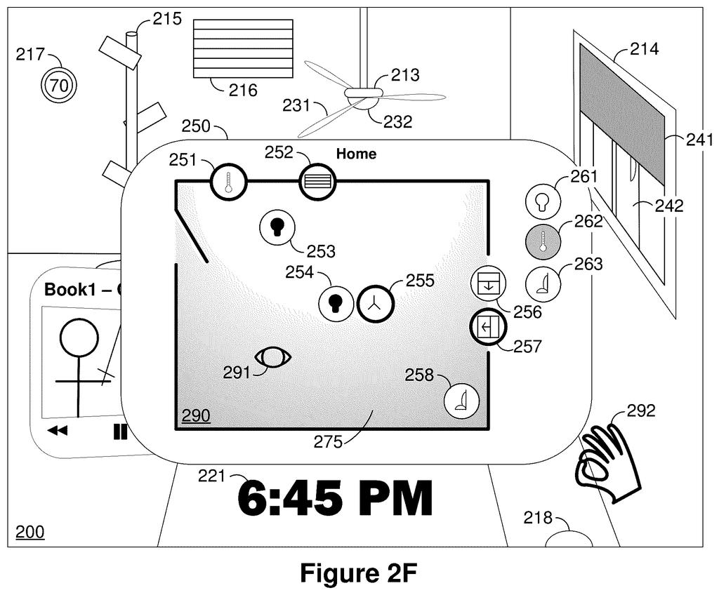 A floor plan of a room with shaded areas indicating air quality and temperature, along with various smart home device icons. Drawing from patent filing US 2026/0260440 A1.