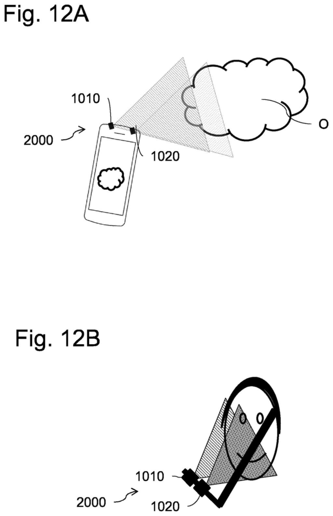 A smartphone with a distance-measuring camera captures depth information of a cloud. Drawing from patent filing US 2026/0266598 A1.