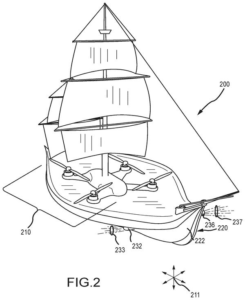 Disney patent drawing: Disney Patents Drones That Switch to a Backup Show Script Mid-Flight