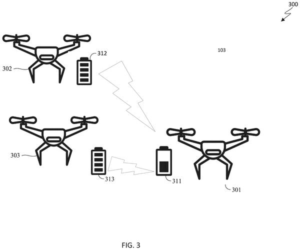 IBM patent drawing: IBM Patents a System for Drones to Share Battery Power Mid-Flight