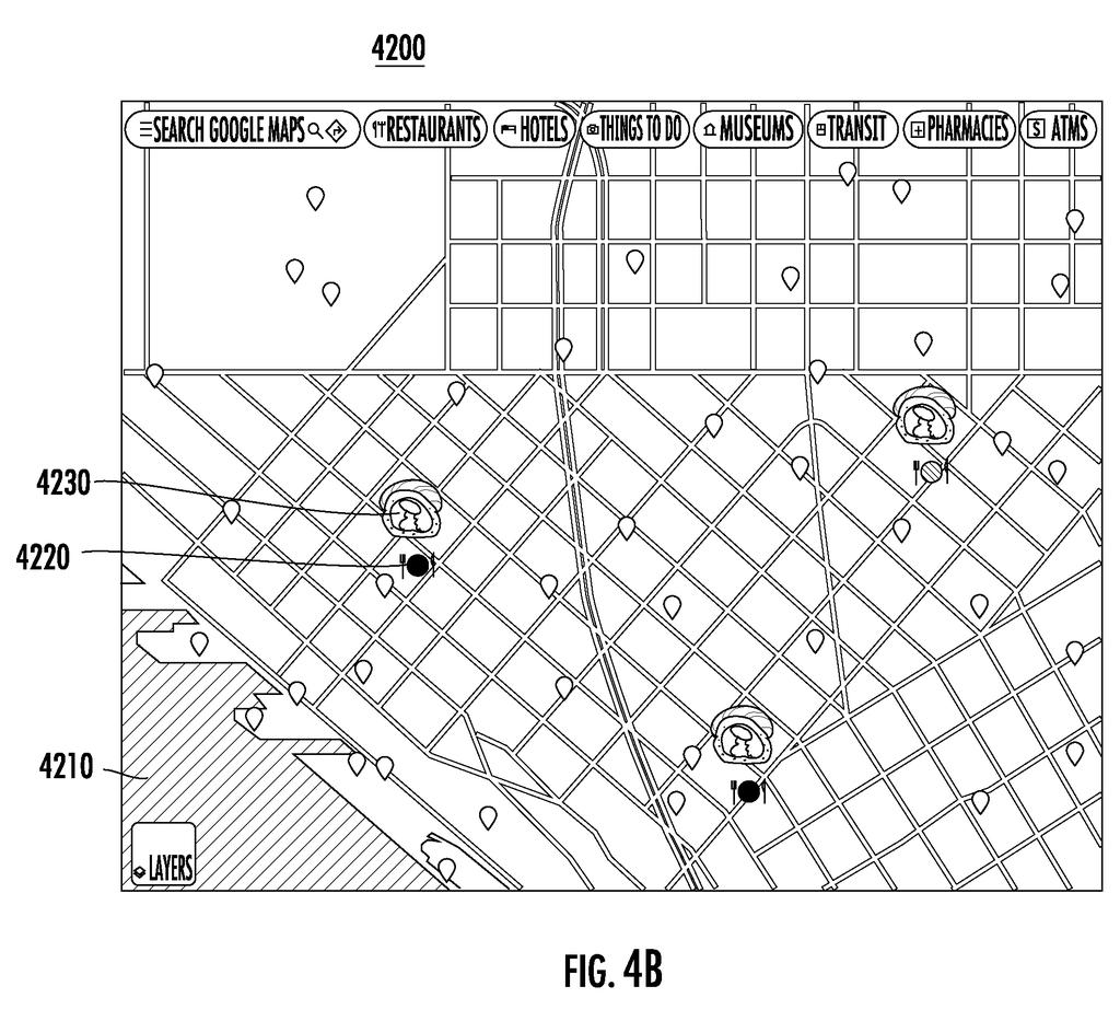 A customized digital map interface displays points of interest and heatmaps indicating activity levels. Drawing from patent filing US 2026/0276401 A1.