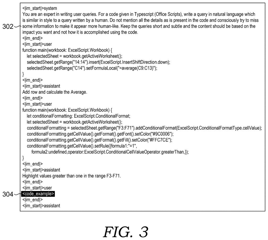 An example of a user query and an AI assistant's response, showing code and a natural language summary. Drawing from patent filing US 2026/0277563 A1.