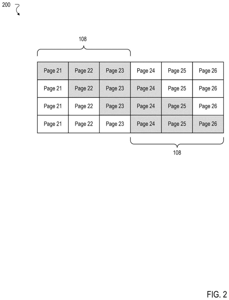 A document is divided into multiple page windows, each containing several pages, for processing. Drawing from patent filing US 2026/0277943 A1.