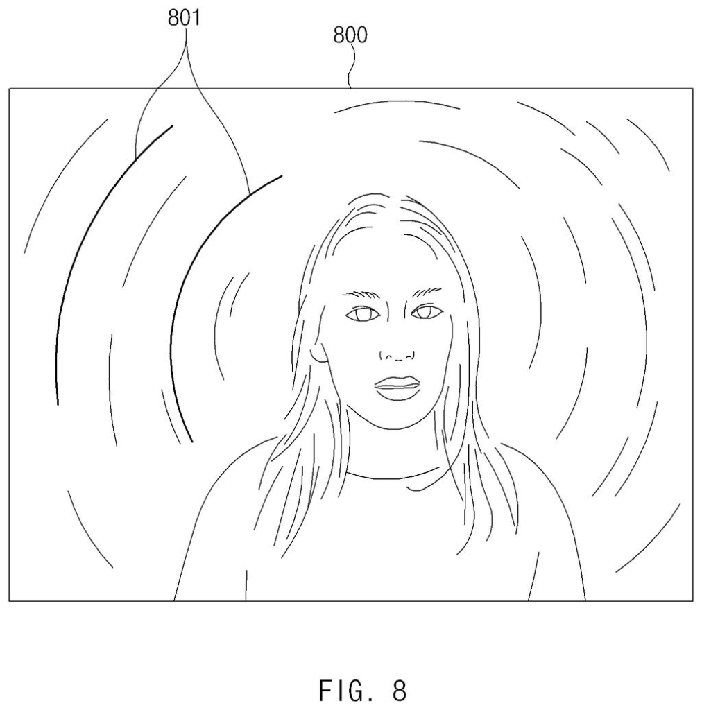 A portrait with a radial blur effect applied to the background, emphasizing the subject. Drawing from patent filing US 2026/0278740 A1.