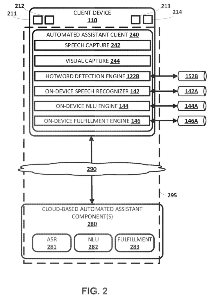 A client device, such as a smartphone, running an automated assistant client that interacts with cloud-based assistant components. Drawing from patent filing US 2026/0279349 A1.