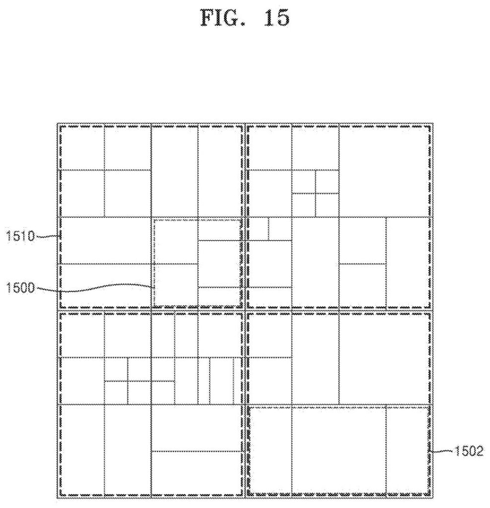 An image is recursively divided into smaller blocks, showing a hierarchical partitioning structure for video processing. Drawing from patent filing US 2026/0281348 A1.