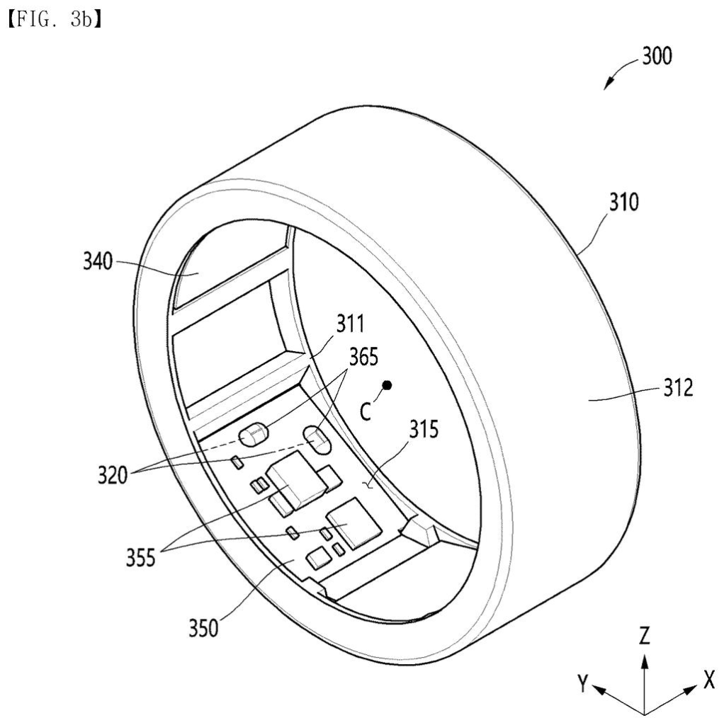 An exploded view of the device housing and a flexible circuit board, showing how the circuit board fits into the housing. Drawing from patent filing US 2026/0282251 A1.