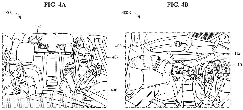 People inside a vehicle, with a camera visible, illustrating the context for vehicle data verification. Drawing from patent filing US 2026/0285334 A1.