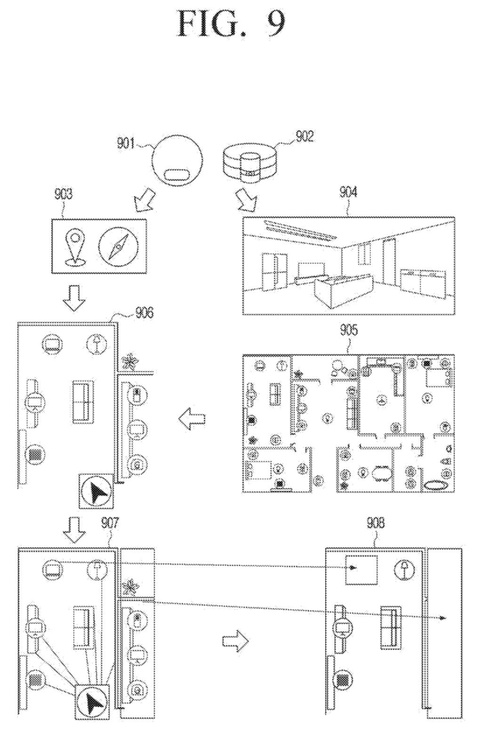 A mobile device processes an image and radar positioning data to display a user's location on a room map. Drawing from patent filing US 2026/0287390 A1.