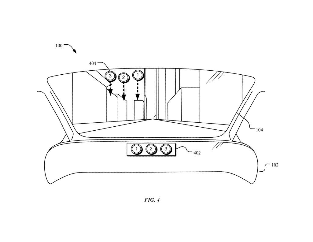 A device with a display showing numbered selections corresponding to real-world objects a user is pointing at. Drawing from patent filing US 2026/0287888 A1.