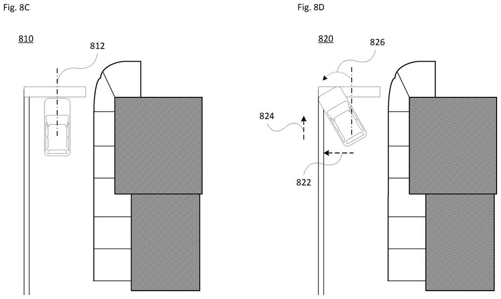 An autonomous car makes a maneuver to avoid a perceived hazard on the road, such as an icy patch. Drawing from patent filing US 2026/0288169 A1.