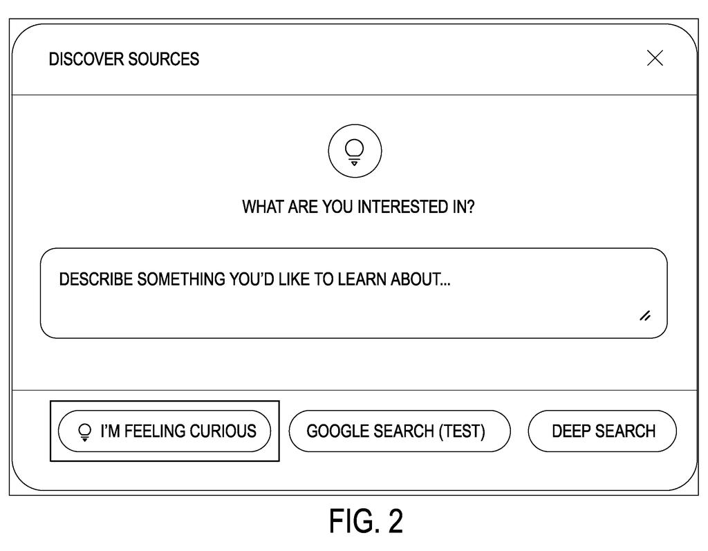 A user interface for an AI system prompts the user to describe what they want to learn about, with an option to explore. Drawing from patent filing US 2026/0288882 A1.