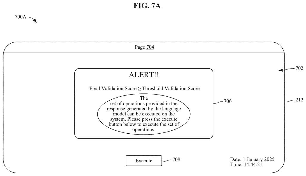 A user interface displays an alert that AI-generated operations can be executed, with an "Execute" button. Drawing from patent filing US 2026/0289392 A1.