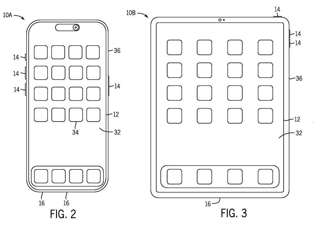 A smartphone and tablet display showing application icons, representing devices that could use the patented display system. Drawing from patent filing US 2026/0289720 A1.