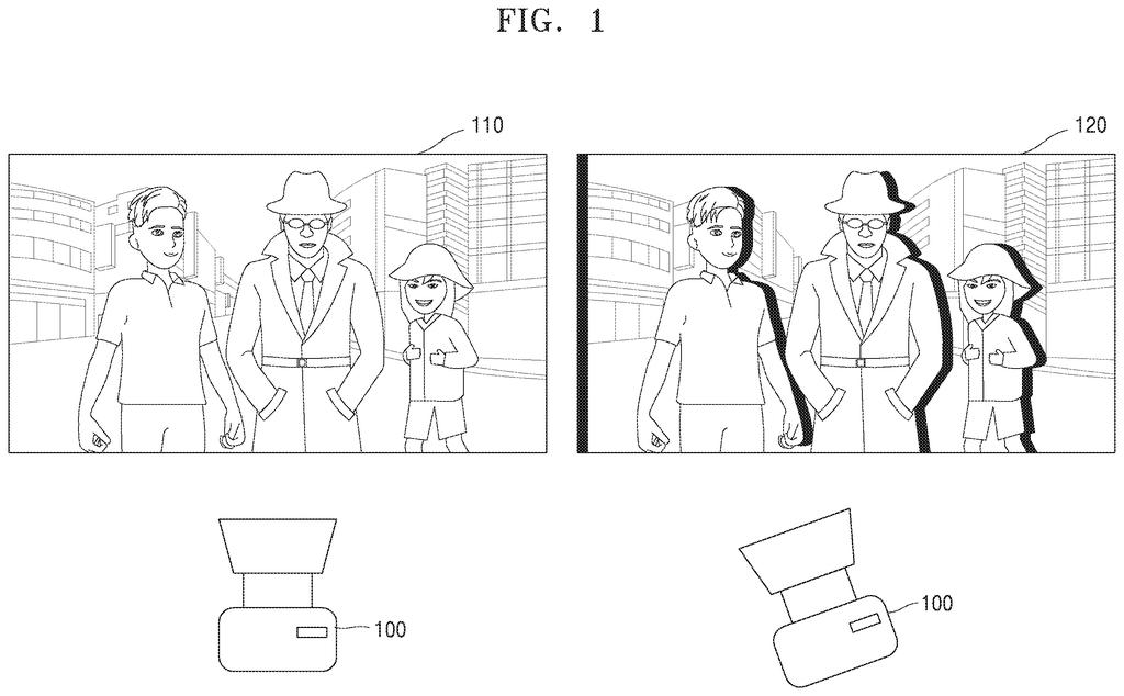A camera captures two slightly different views of a scene, demonstrating the input for generating missing frames. Drawing from patent filing US 2026/0289754 A1.