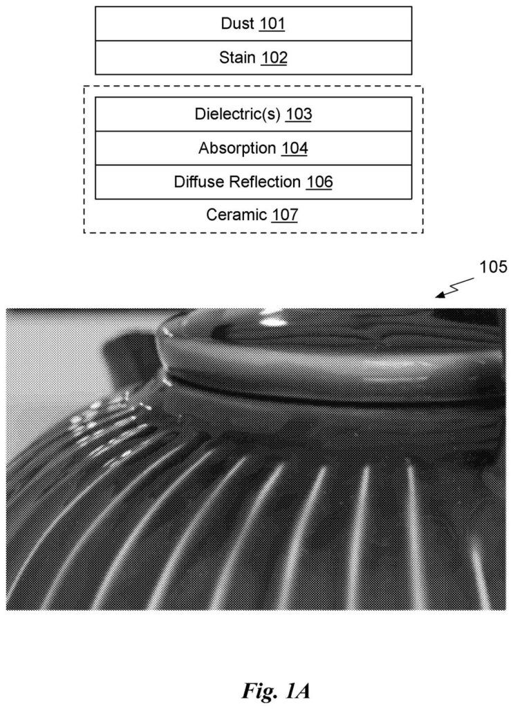 A ceramic surface with dust and stains, demonstrating the types of imperfections the AI system can render. Drawing from patent filing US 2026/0289901 A1.