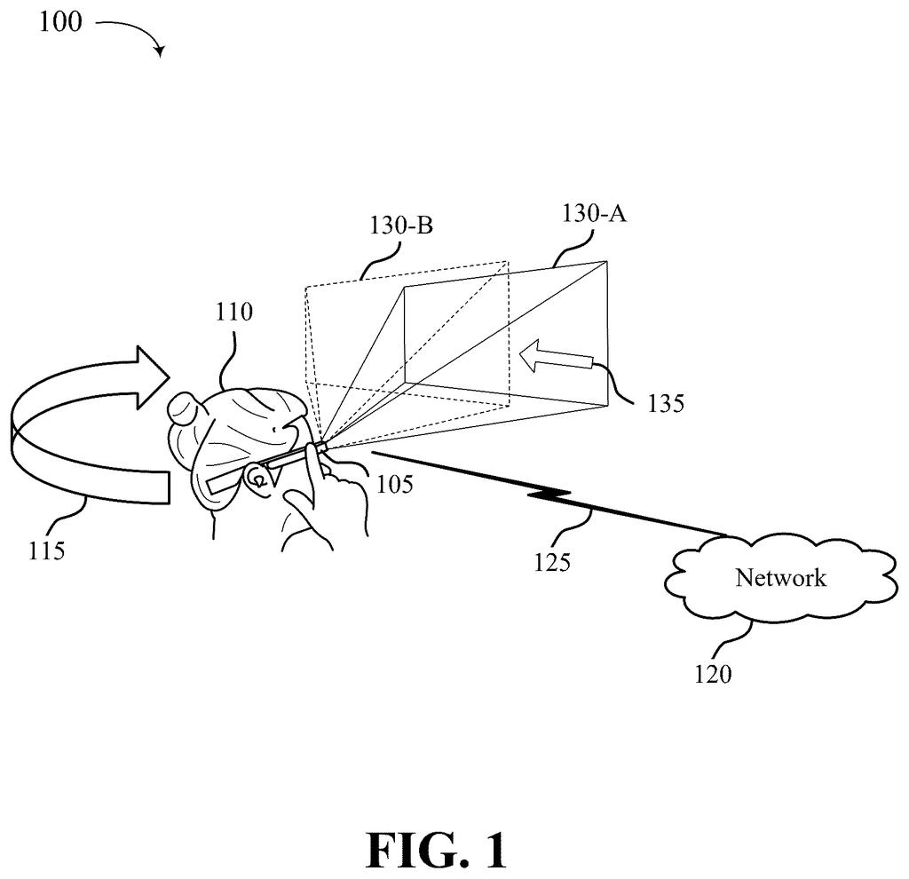 A person wearing a virtual reality headset interacts with a virtual object in a mixed reality environment. Drawing from patent filing US 2026/0289909 A1.