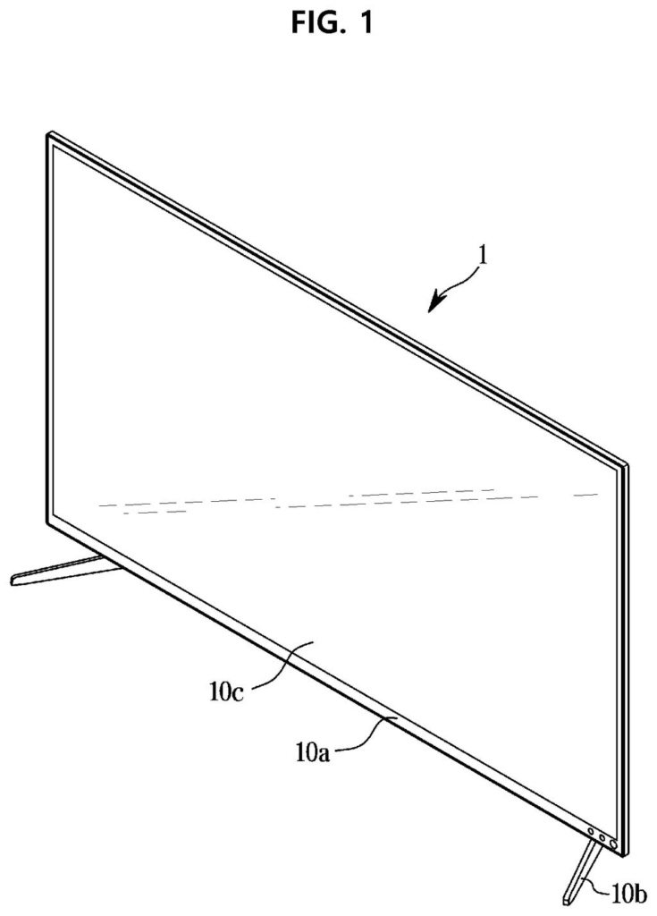 A flat-panel display with a stand, showing the display panel where individual pixels can be dimmed based on temperature. Drawing from patent filing US 2026/0290246 A1.