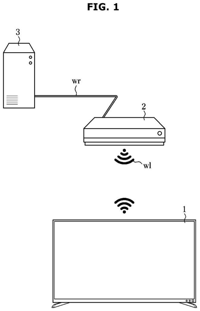 A source device, a second electronic device, and a television wirelessly connected to stream content. Drawing from patent filing US 2026/0292289 A1.