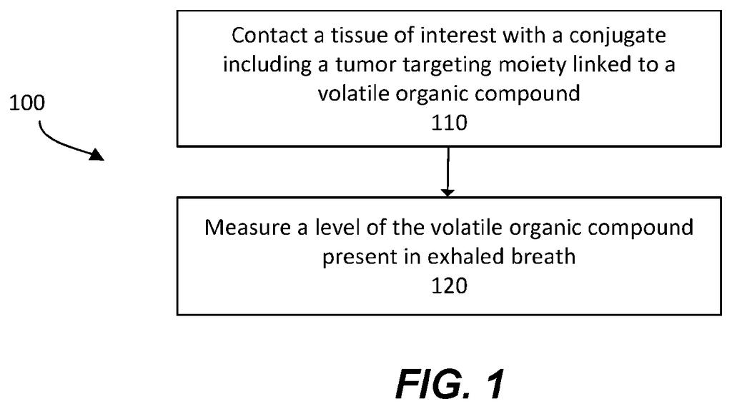 A method for detecting cancer by contacting tissue with a compound and measuring it in exhaled breath. Drawing from patent filing US 2026/0294272 A1.