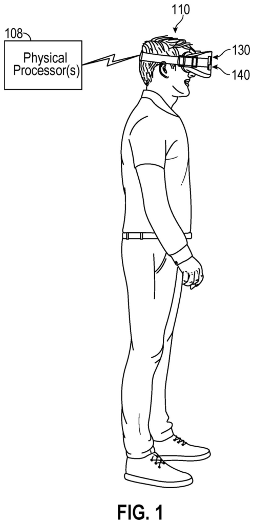 A person wears smart glasses that wirelessly connect to a physical processor to track body attributes. Drawing from patent filing US 2026/0295365 A1.