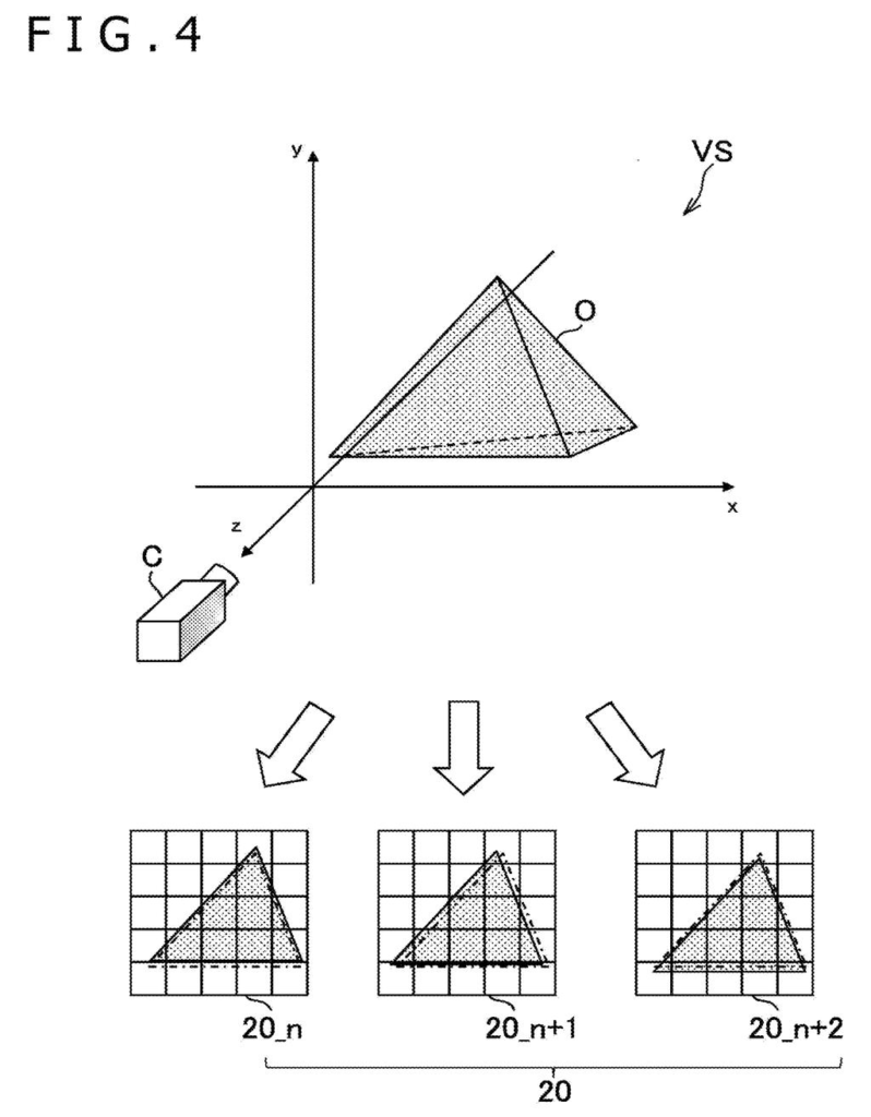 A camera captures an object in a 3D space, generating a sequence of 2D frames for video rendering. Drawing from patent filing US 2026/0301311 A1.