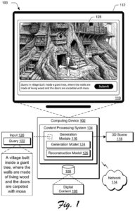 Patent drawing: Adobe Patents a Way to Turn a Text Description Into a Walkable 3D World